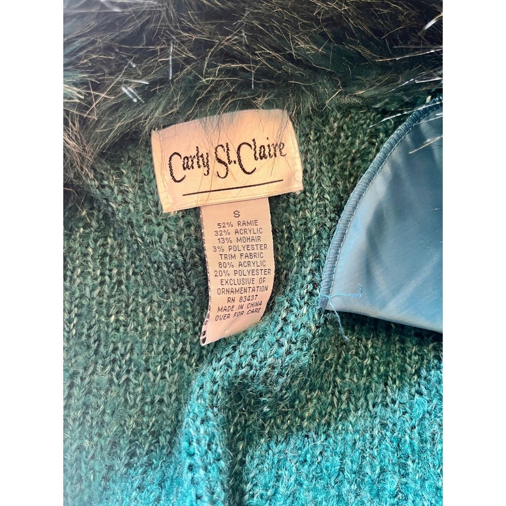 Vintage Teal Faux Fur Collar Jacket Turquoise Stone Tassel Sz S Carly St Claire - Picture 8 of 15